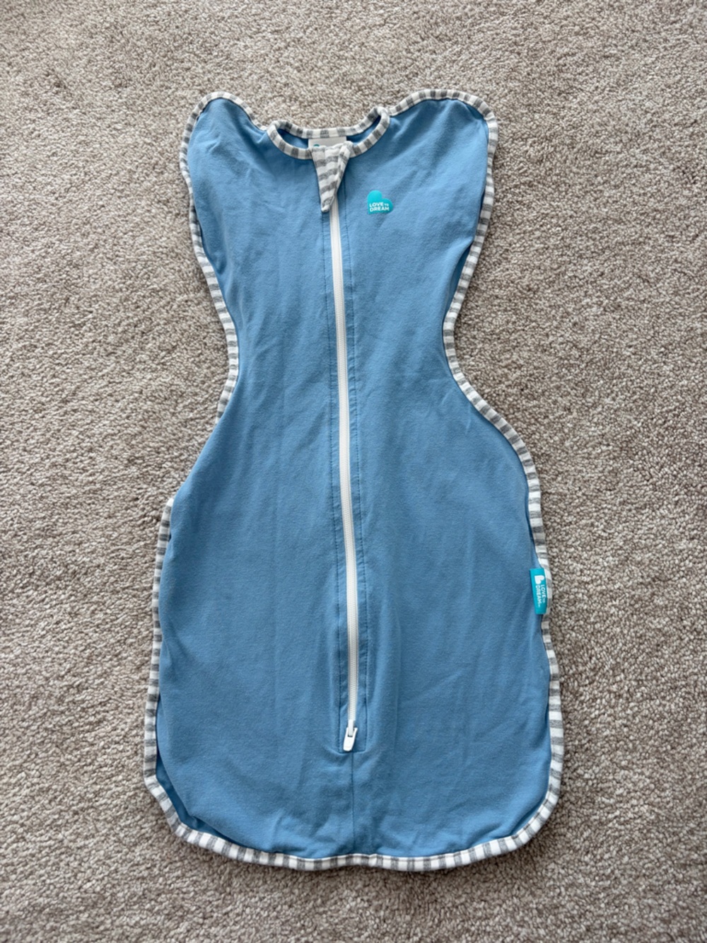 Love to dream Blue Baby Swaddle with Striped Trim